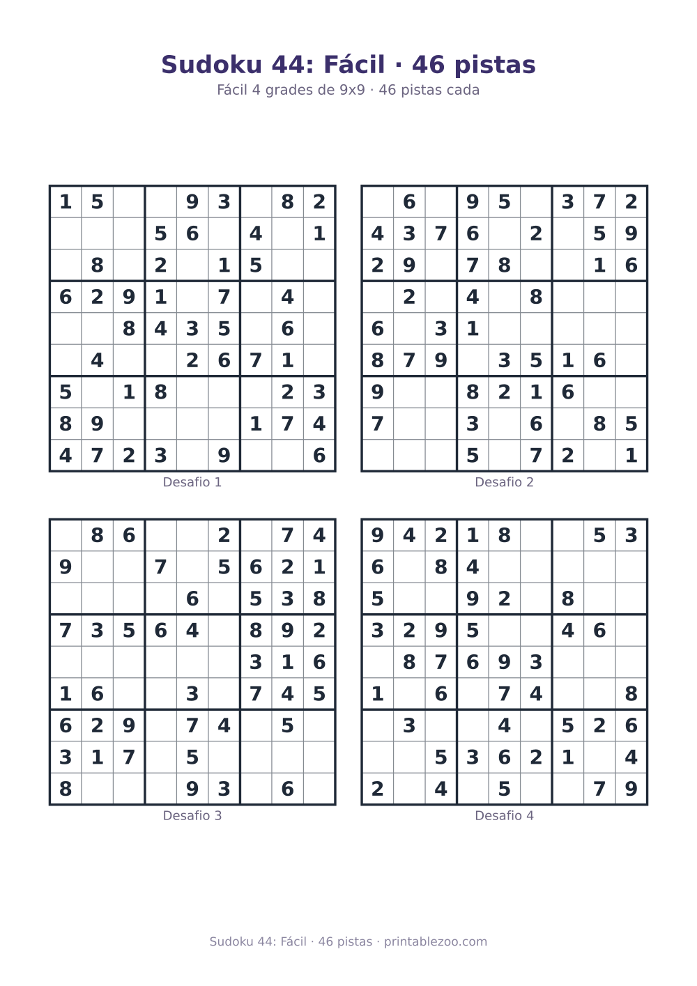Prévia pronta para imprimir: Sudoku 44: Fácil · 46 pistas, catálogo nº 240114