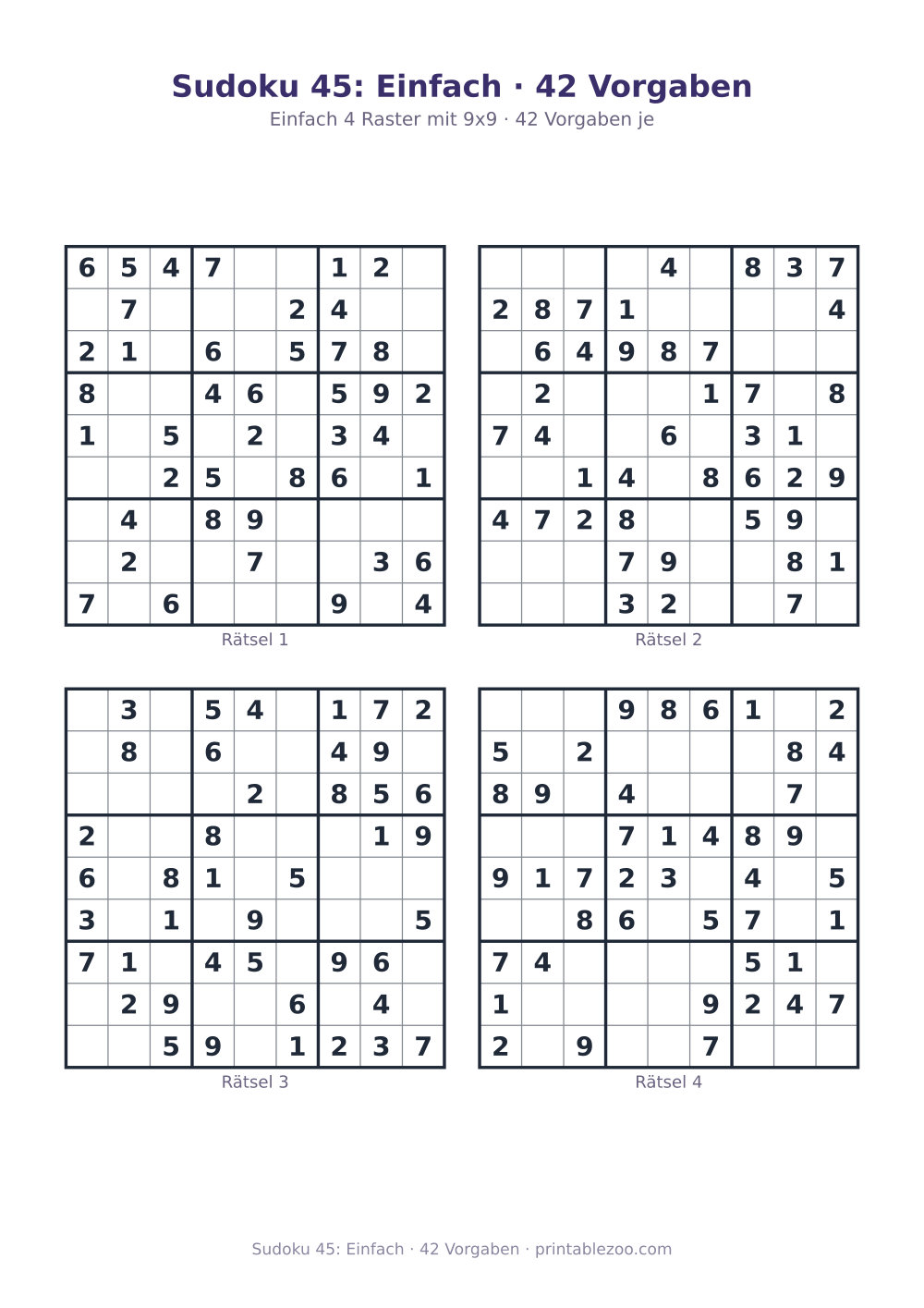 Sudoku 45: Einfach · 42 Vorgaben als druckfertige Vorschau, Katalognummer 240115