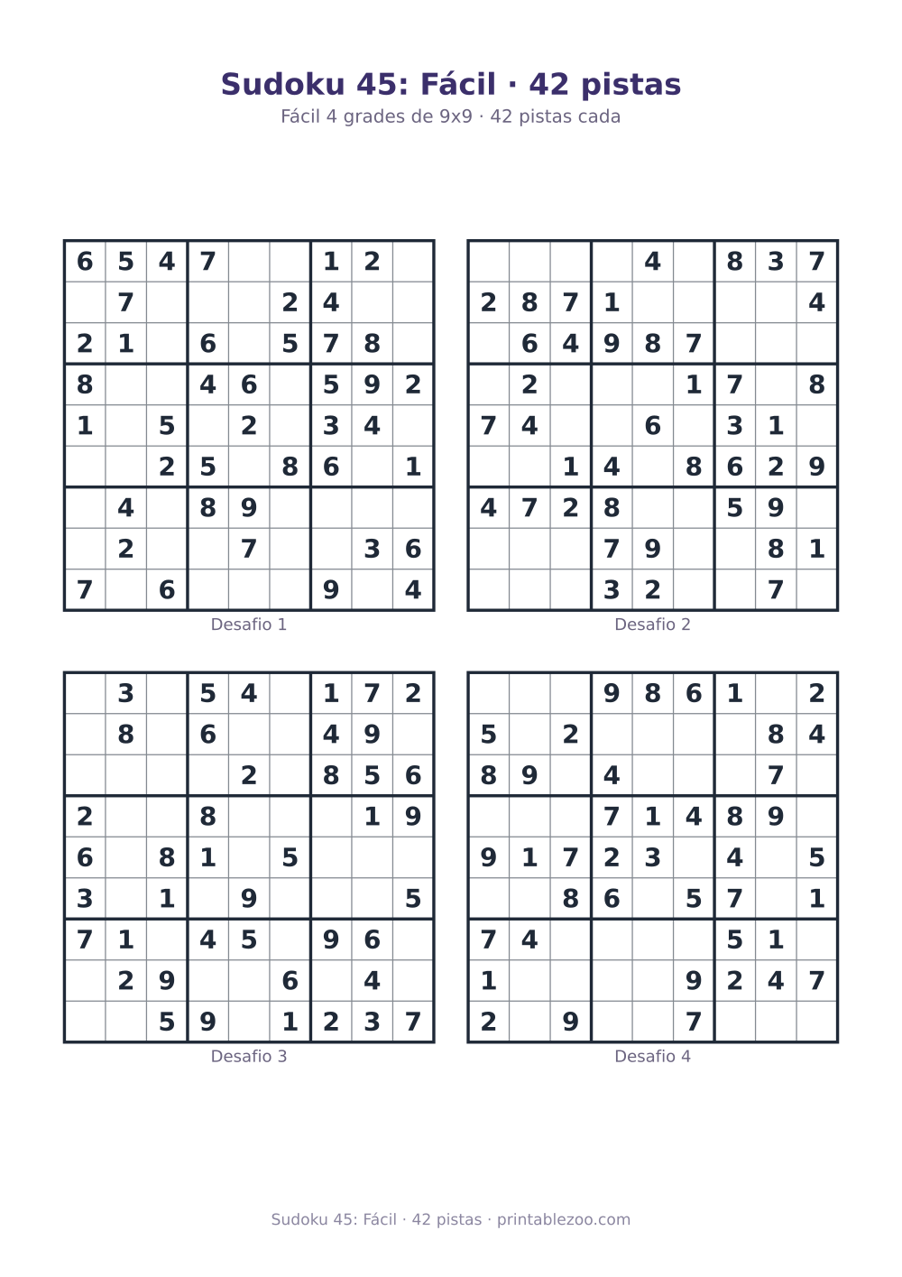 Prévia pronta para imprimir: Sudoku 45: Fácil · 42 pistas, catálogo nº 240115