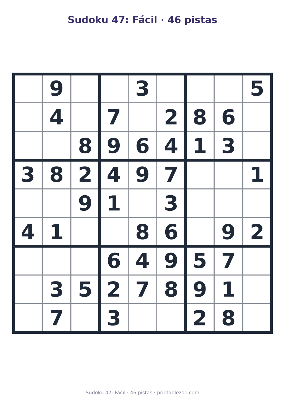 Prévia pronta para imprimir: Sudoku 47: Fácil · 46 pistas, catálogo nº 240117