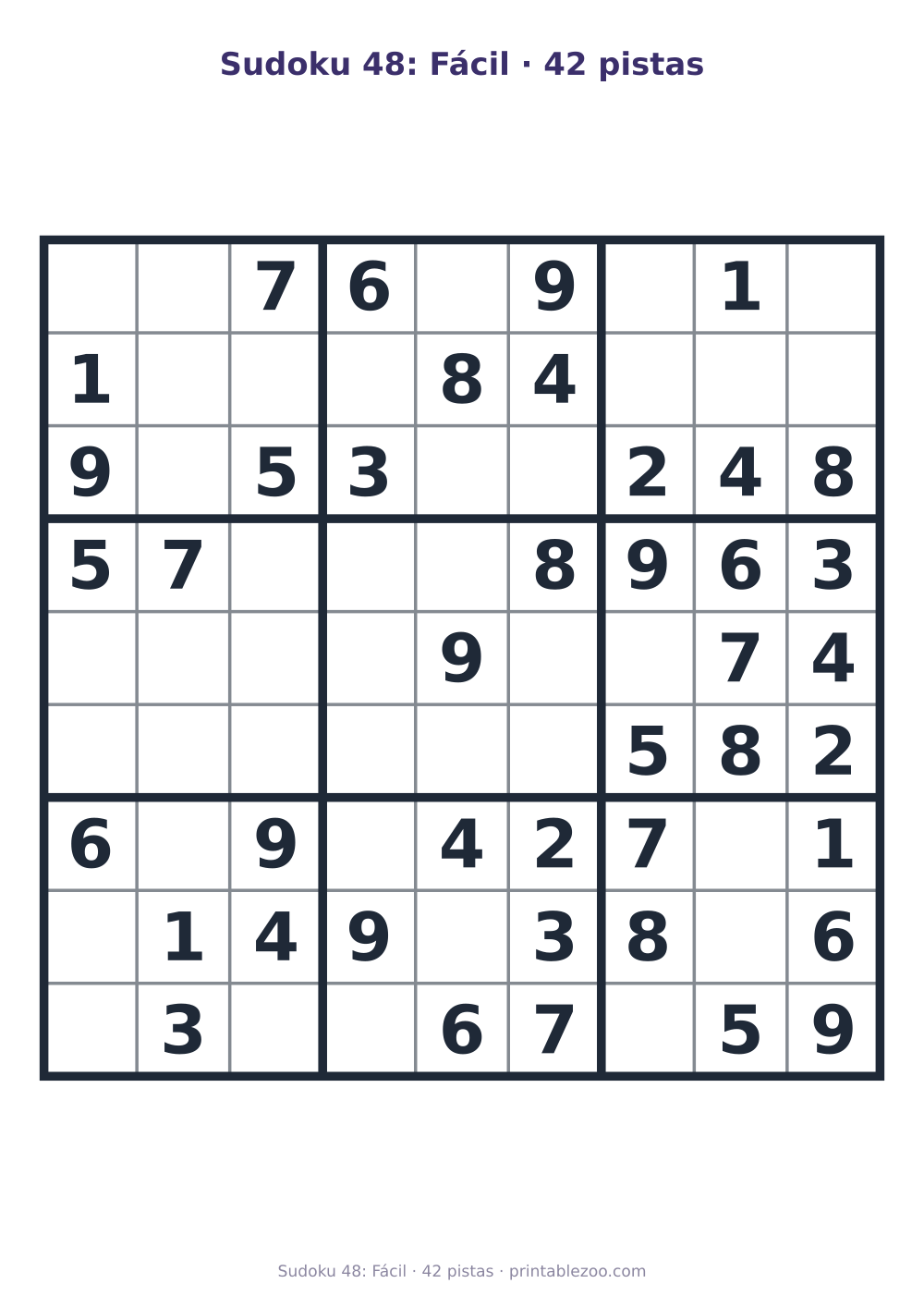 Prévia pronta para imprimir: Sudoku 48: Fácil · 42 pistas, catálogo nº 240118