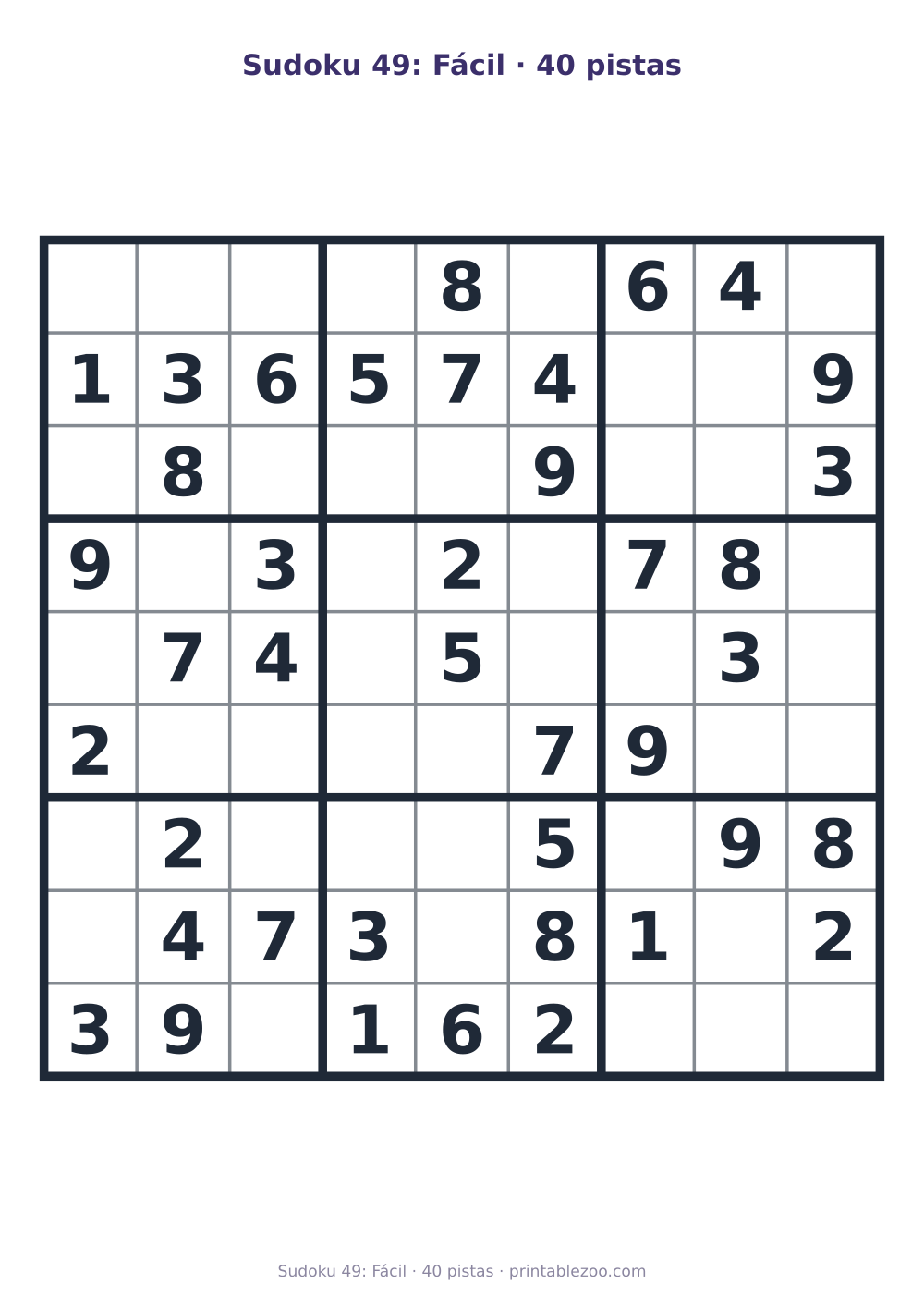 Prévia pronta para imprimir: Sudoku 49: Fácil · 40 pistas, catálogo nº 240119