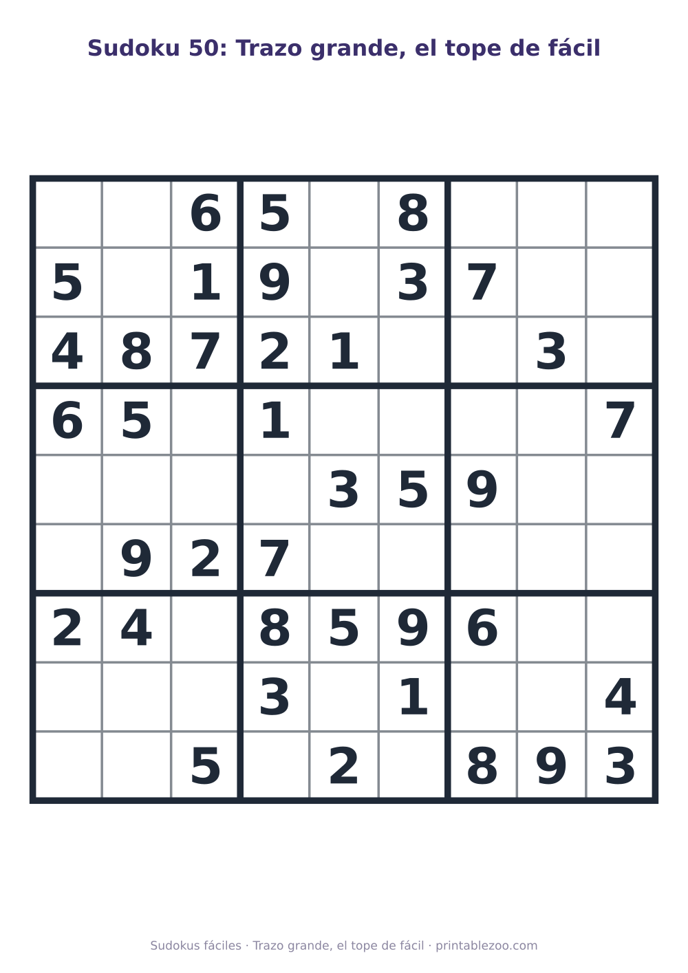 Sudoku fácil de 9x9 para imprimir en letra grande, con 38 pistas, trazo grande, el tope de fácil