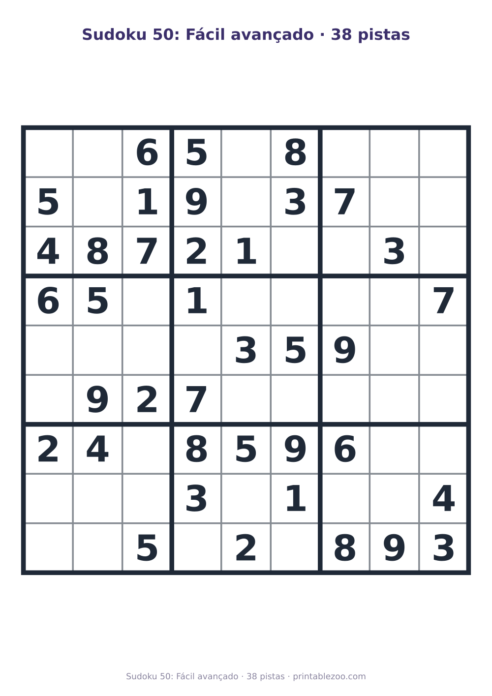 Prévia pronta para imprimir: Sudoku 50: Fácil avançado · 38 pistas, catálogo nº 240120