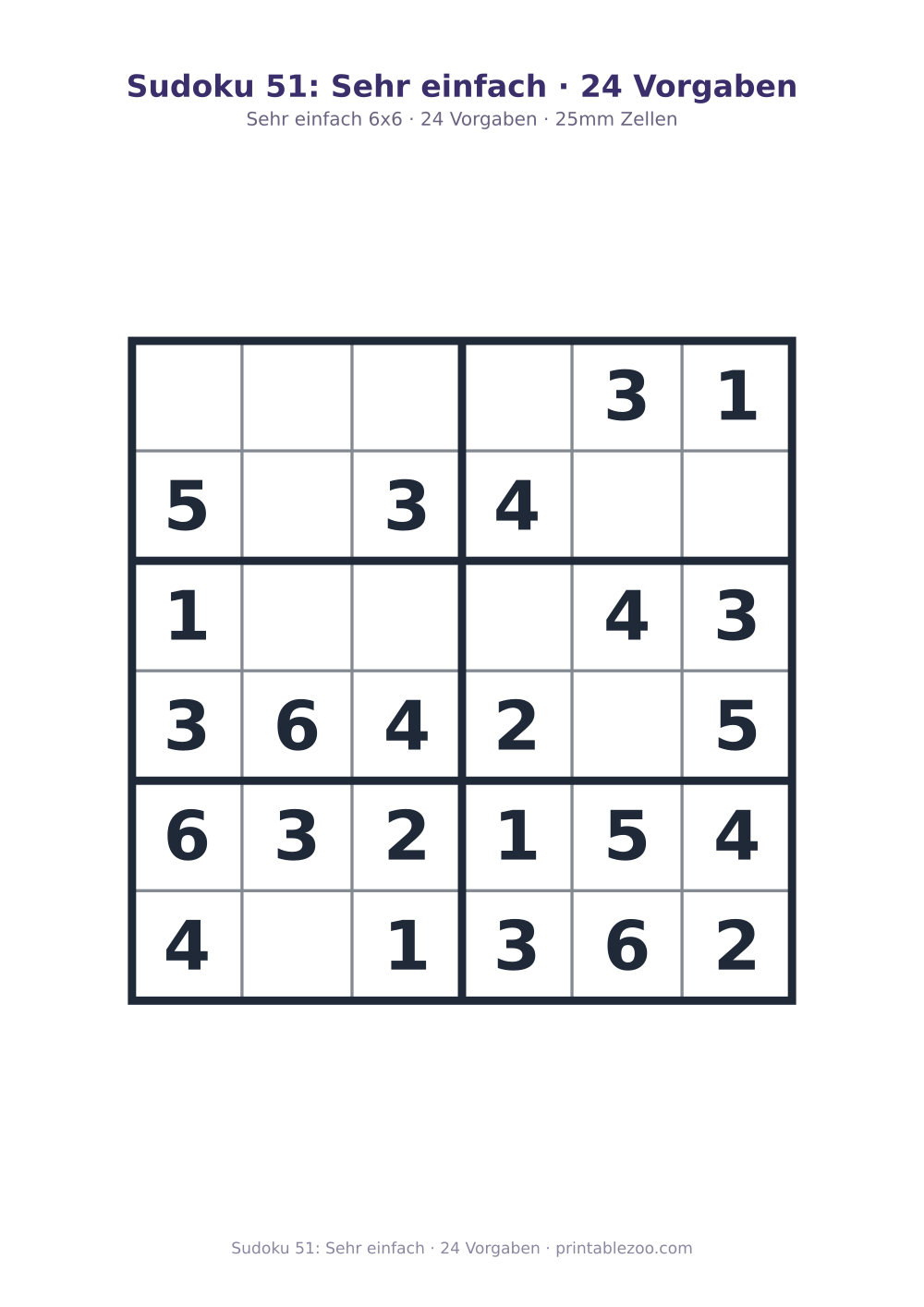 Sudoku 51: Sehr einfach · 24 Vorgaben als druckfertige Vorschau, Katalognummer 240121