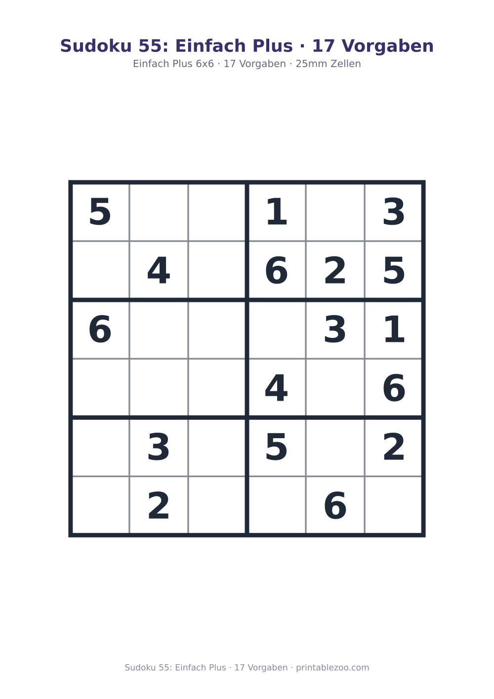 Sudoku 55: Einfach Plus · 17 Vorgaben als druckfertige Vorschau, Katalognummer 240125