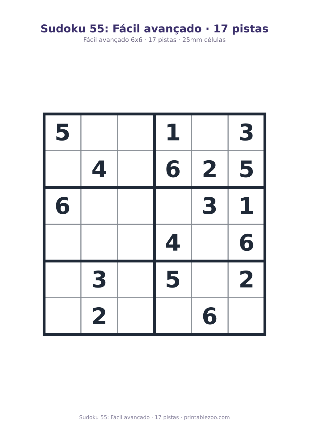 Prévia pronta para imprimir: Sudoku 55: Fácil avançado · 17 pistas, catálogo nº 240125
