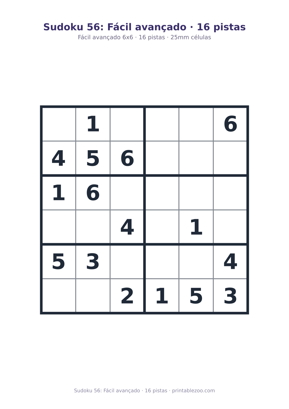 Prévia pronta para imprimir: Sudoku 56: Fácil avançado · 16 pistas, catálogo nº 240126