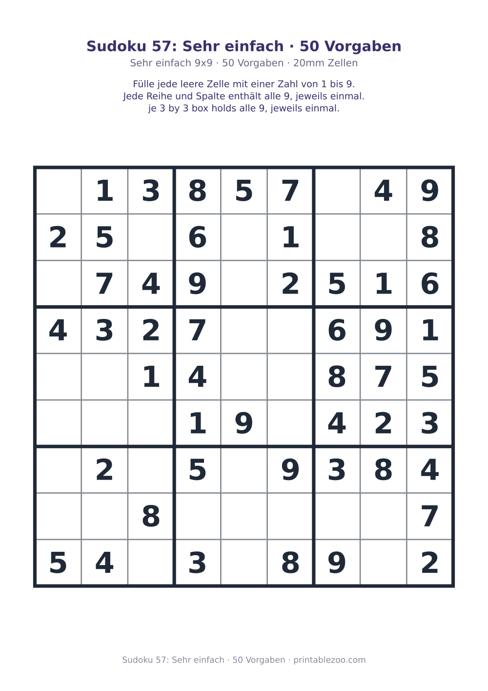 Sudoku 57: Sehr einfach · 50 Vorgaben als druckfertige Vorschau, Katalognummer 240127