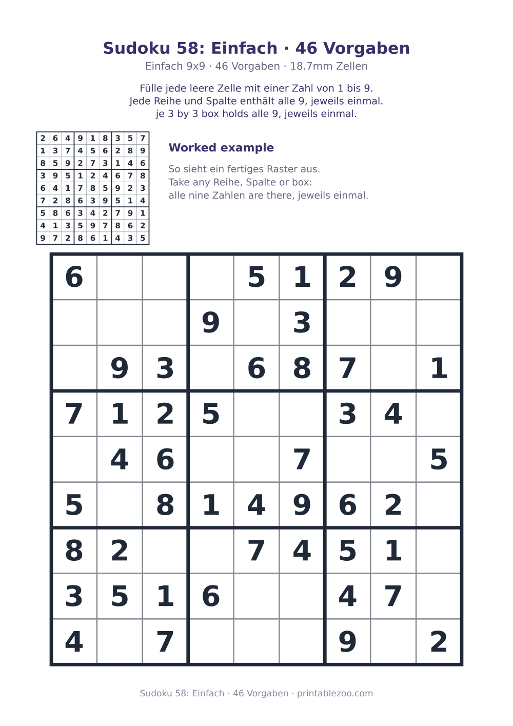 Sudoku 58: Einfach · 46 Vorgaben als druckfertige Vorschau, Katalognummer 240128