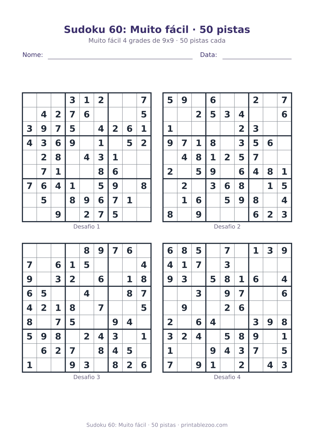 Prévia pronta para imprimir: Sudoku 60: Muito fácil · 50 pistas, catálogo nº 240130