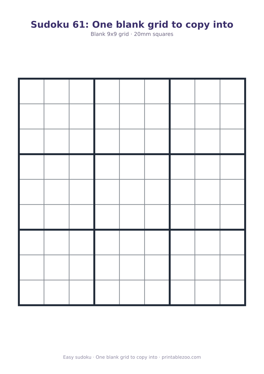 Printable blank sudoku grid, one blank grid to copy into