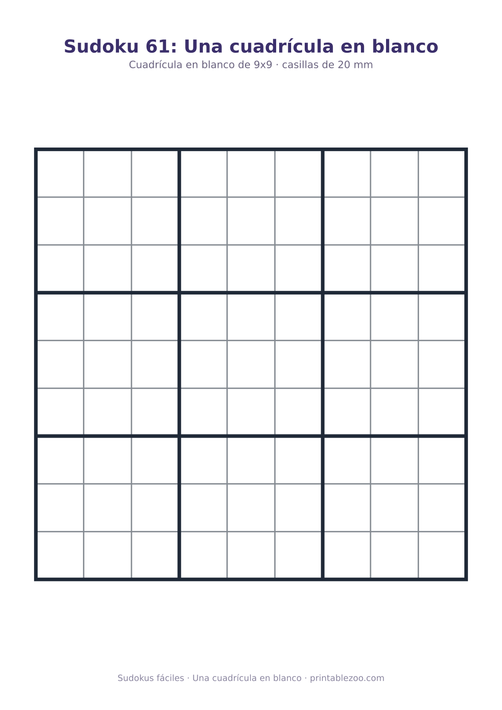 Cuadrícula de sudoku en blanco para imprimir, una cuadrícula en blanco