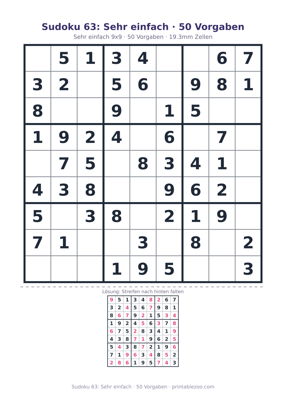 Sudoku 63: Sehr einfach · 50 Vorgaben als druckfertige Vorschau, Katalognummer 240133