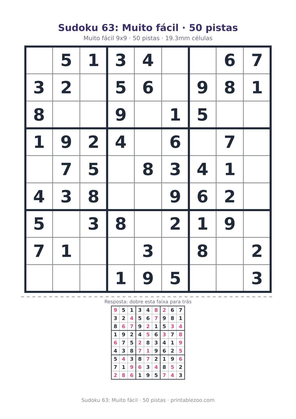 Prévia pronta para imprimir: Sudoku 63: Muito fácil · 50 pistas, catálogo nº 240133