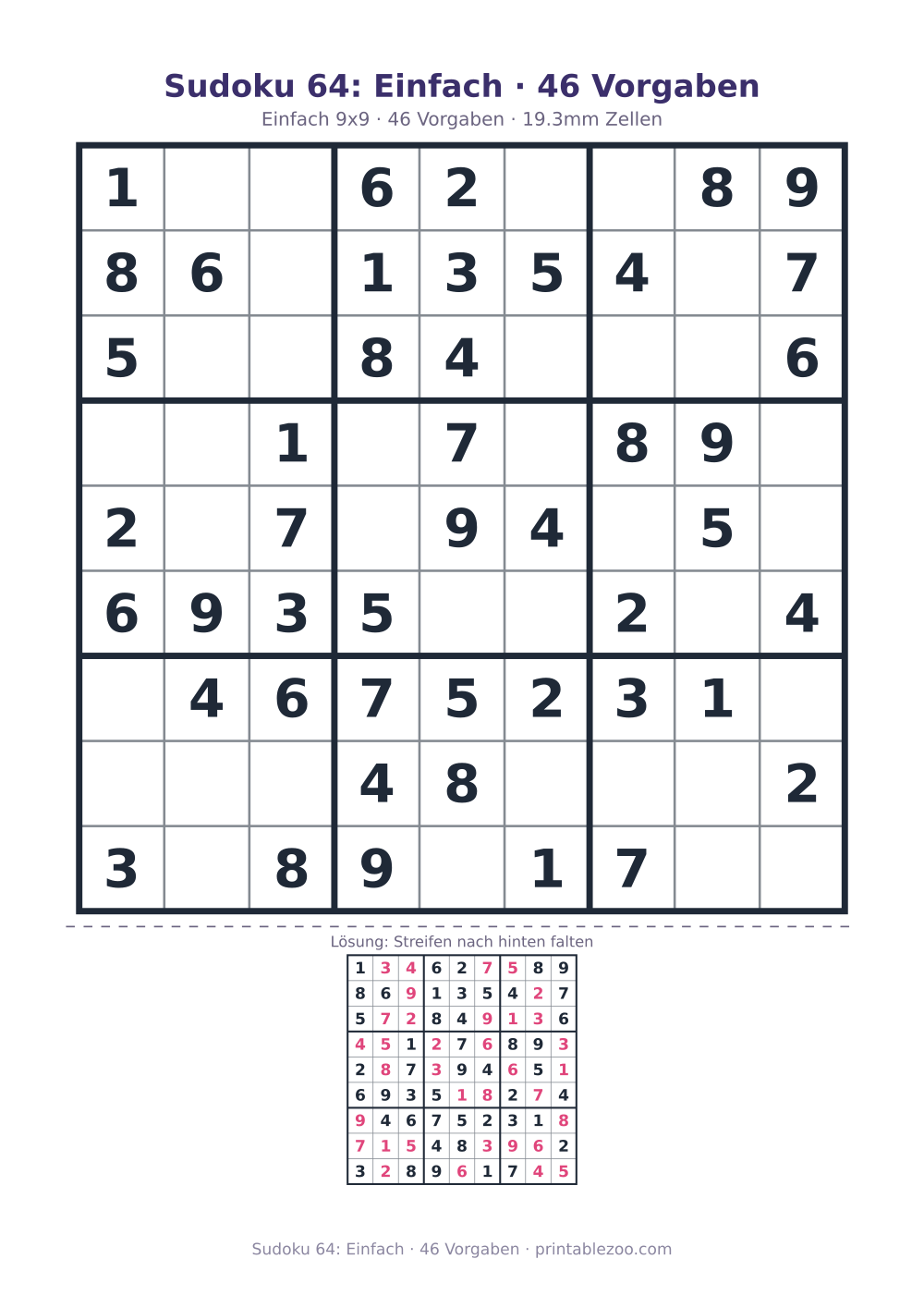 Sudoku 64: Einfach · 46 Vorgaben als druckfertige Vorschau, Katalognummer 240134