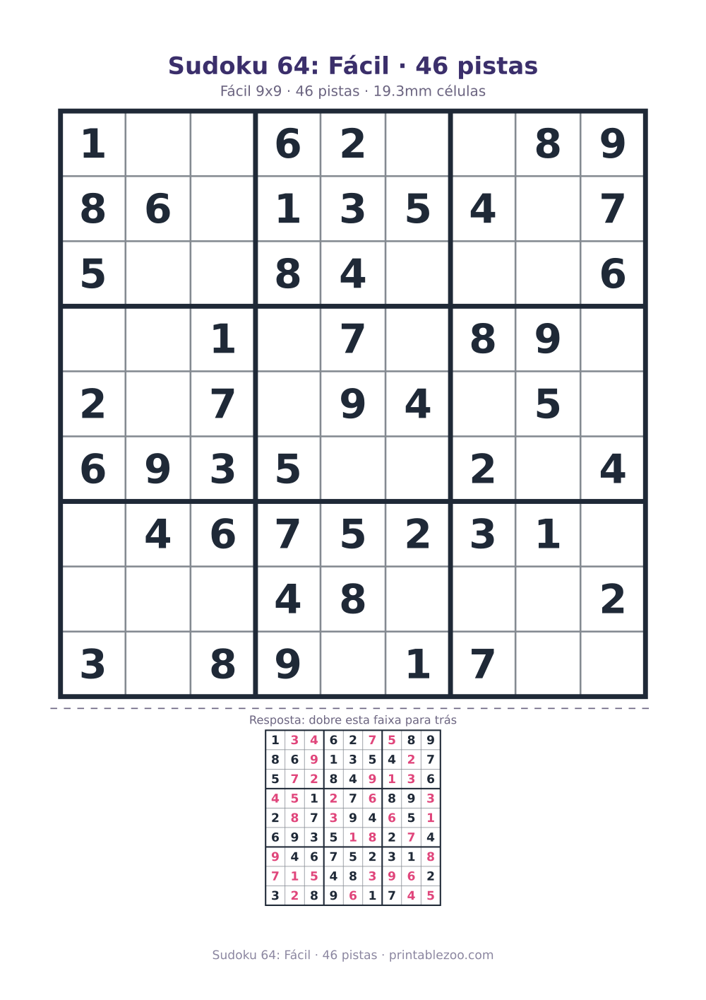 Prévia pronta para imprimir: Sudoku 64: Fácil · 46 pistas, catálogo nº 240134