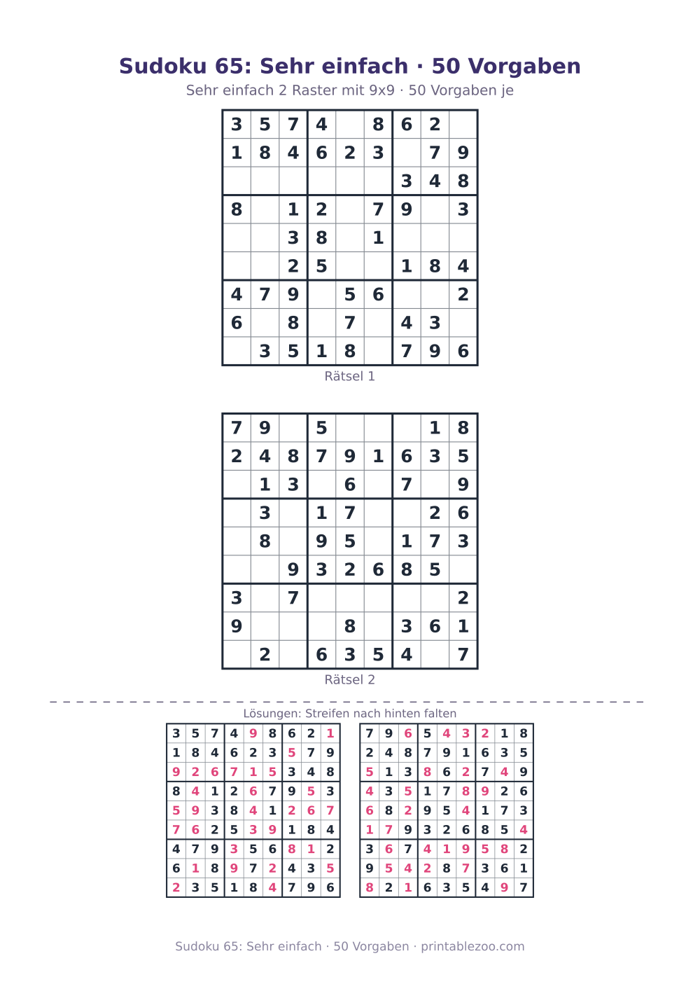Sudoku 65: Sehr einfach · 50 Vorgaben als druckfertige Vorschau, Katalognummer 240135