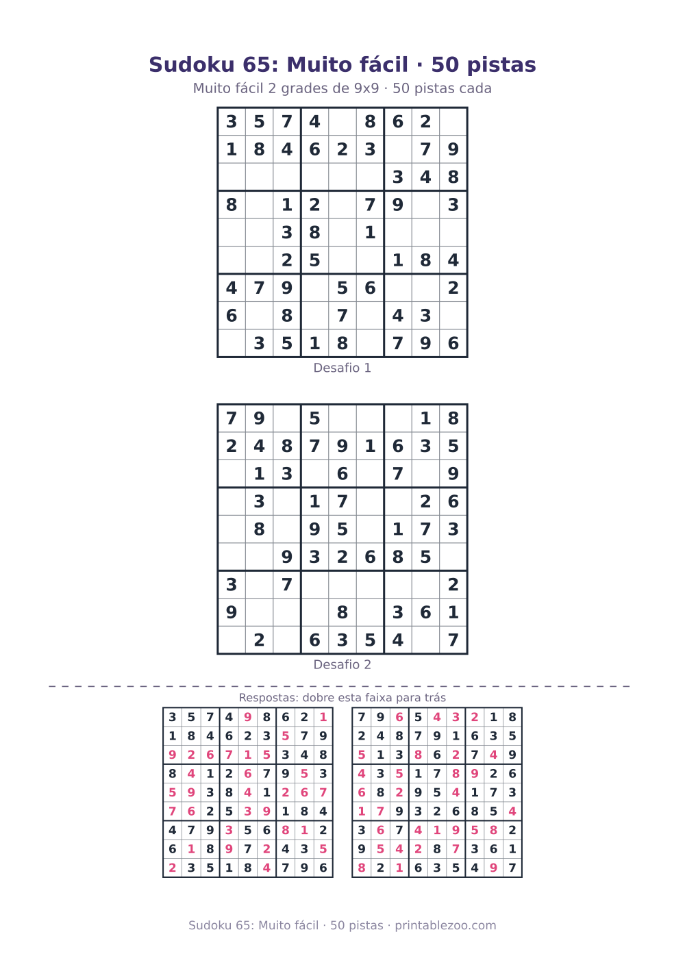Prévia pronta para imprimir: Sudoku 65: Muito fácil · 50 pistas, catálogo nº 240135
