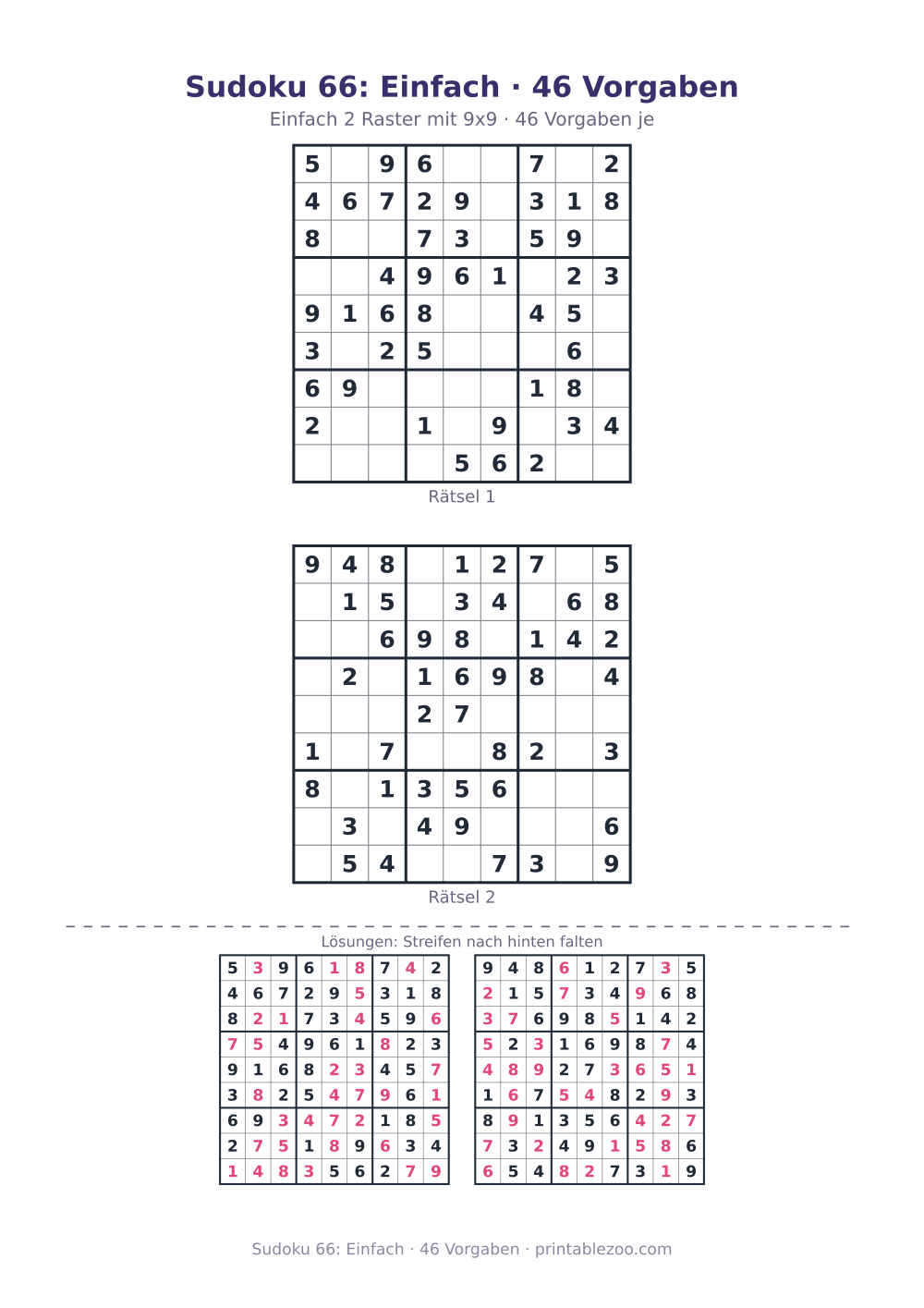 Sudoku 66: Einfach · 46 Vorgaben als druckfertige Vorschau, Katalognummer 240136