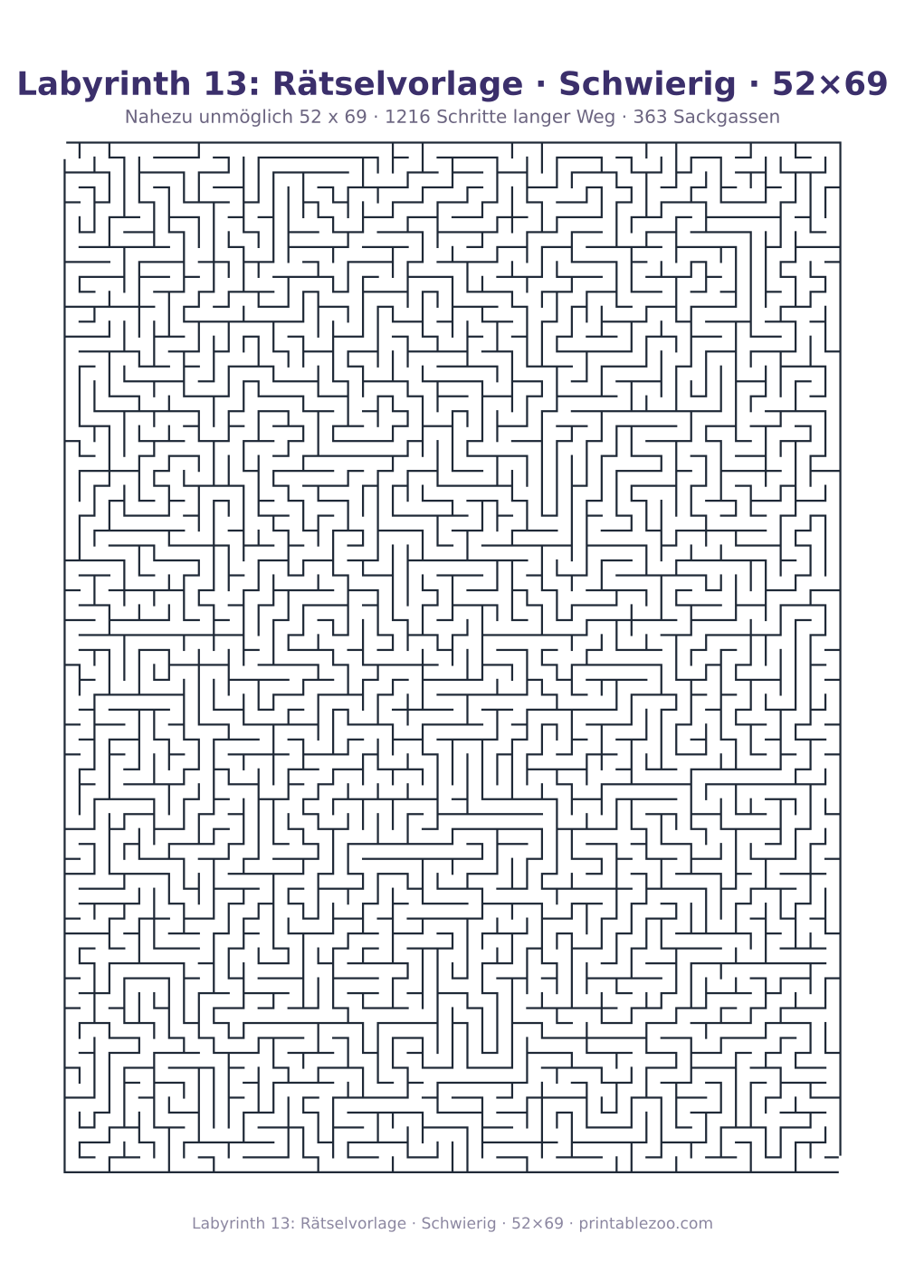 Labyrinth 13: Rätselvorlage · Schwierig · 52×69 als druckfertige Vorschau, Katalognummer 150201