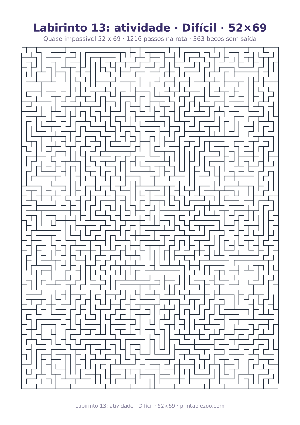 Prévia pronta para imprimir: Labirinto 13: atividade · Difícil · 52×69, catálogo nº 150201