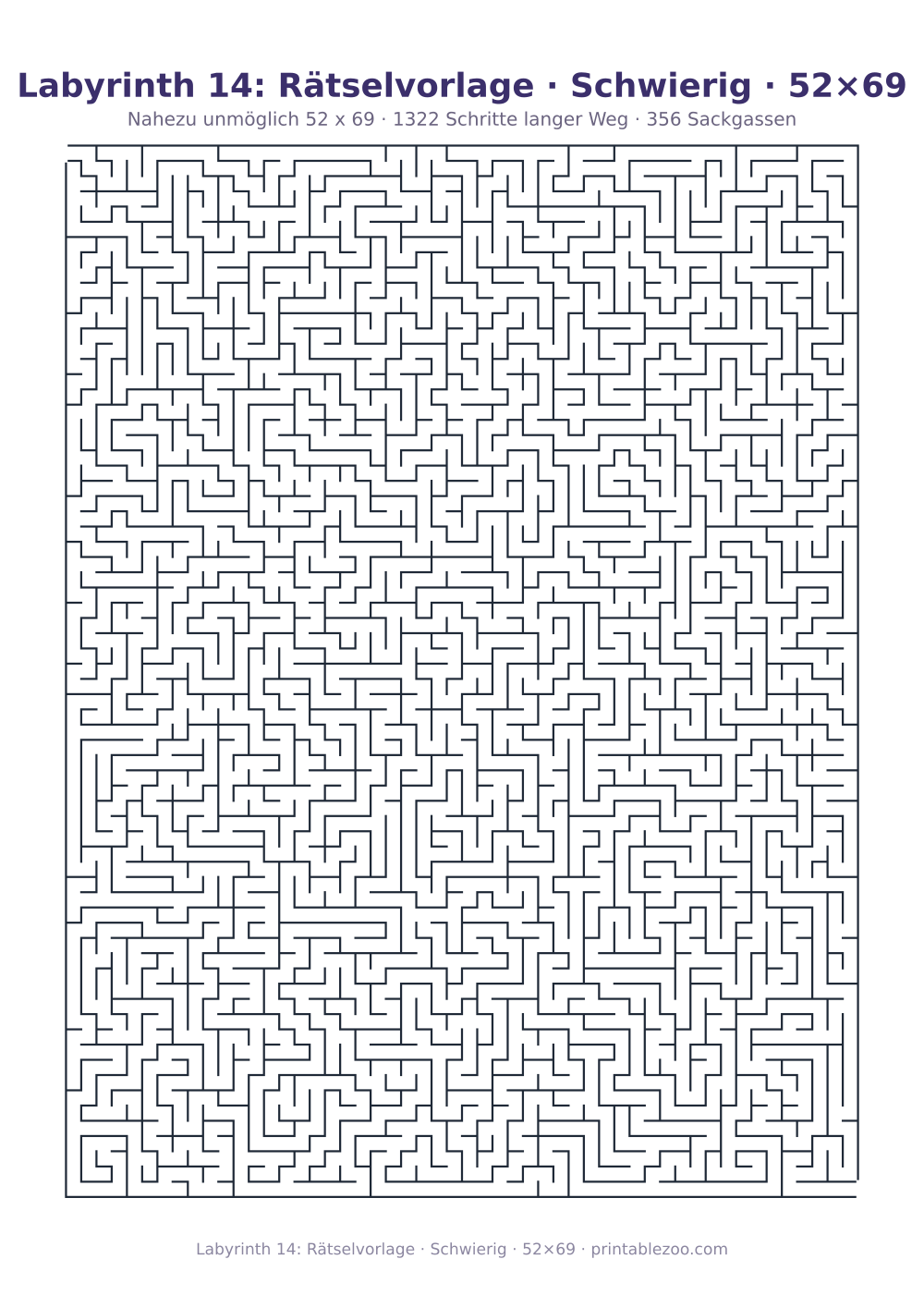 Labyrinth 14: Rätselvorlage · Schwierig · 52×69 als druckfertige Vorschau, Katalognummer 150202