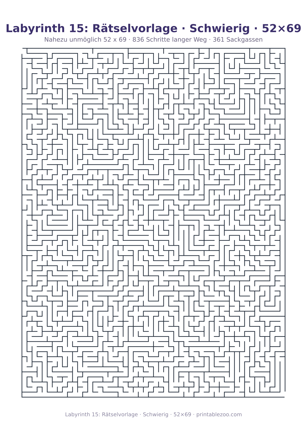 Labyrinth 15: Rätselvorlage · Schwierig · 52×69 als druckfertige Vorschau, Katalognummer 150203