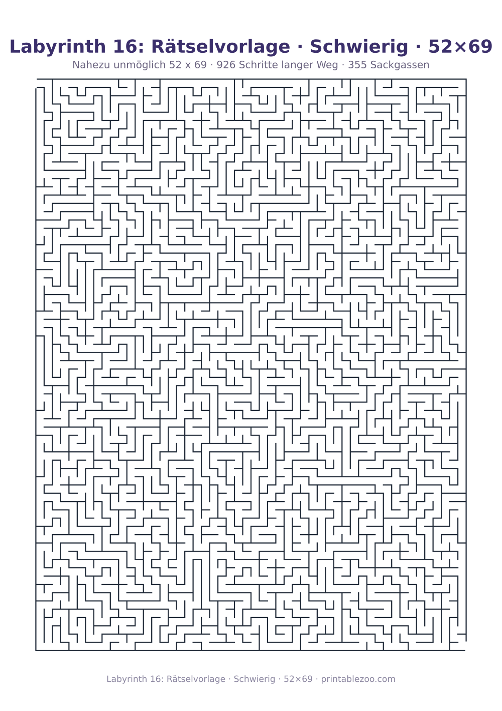 Labyrinth 16: Rätselvorlage · Schwierig · 52×69 als druckfertige Vorschau, Katalognummer 150204