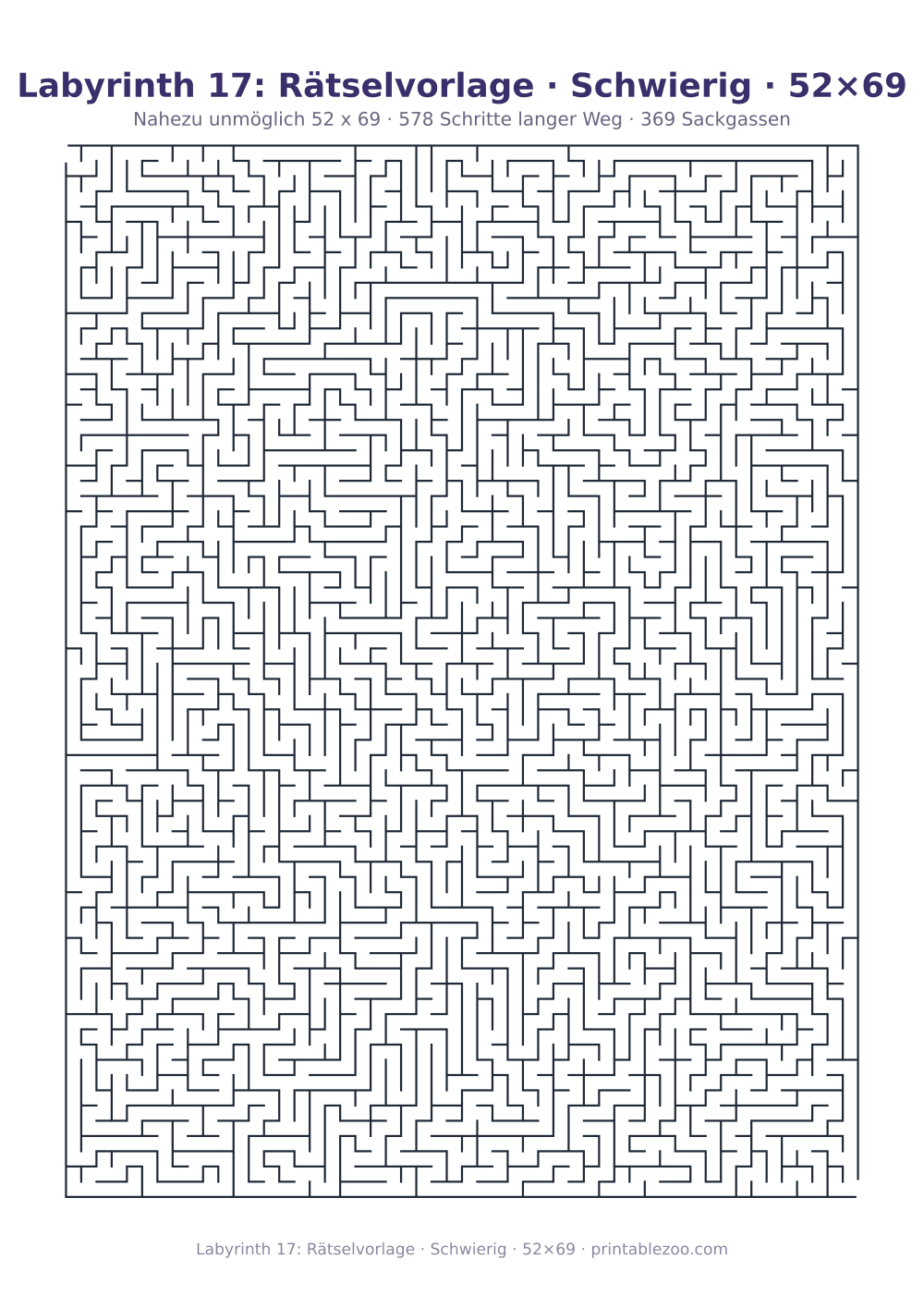 Labyrinth 17: Rätselvorlage · Schwierig · 52×69 als druckfertige Vorschau, Katalognummer 150205