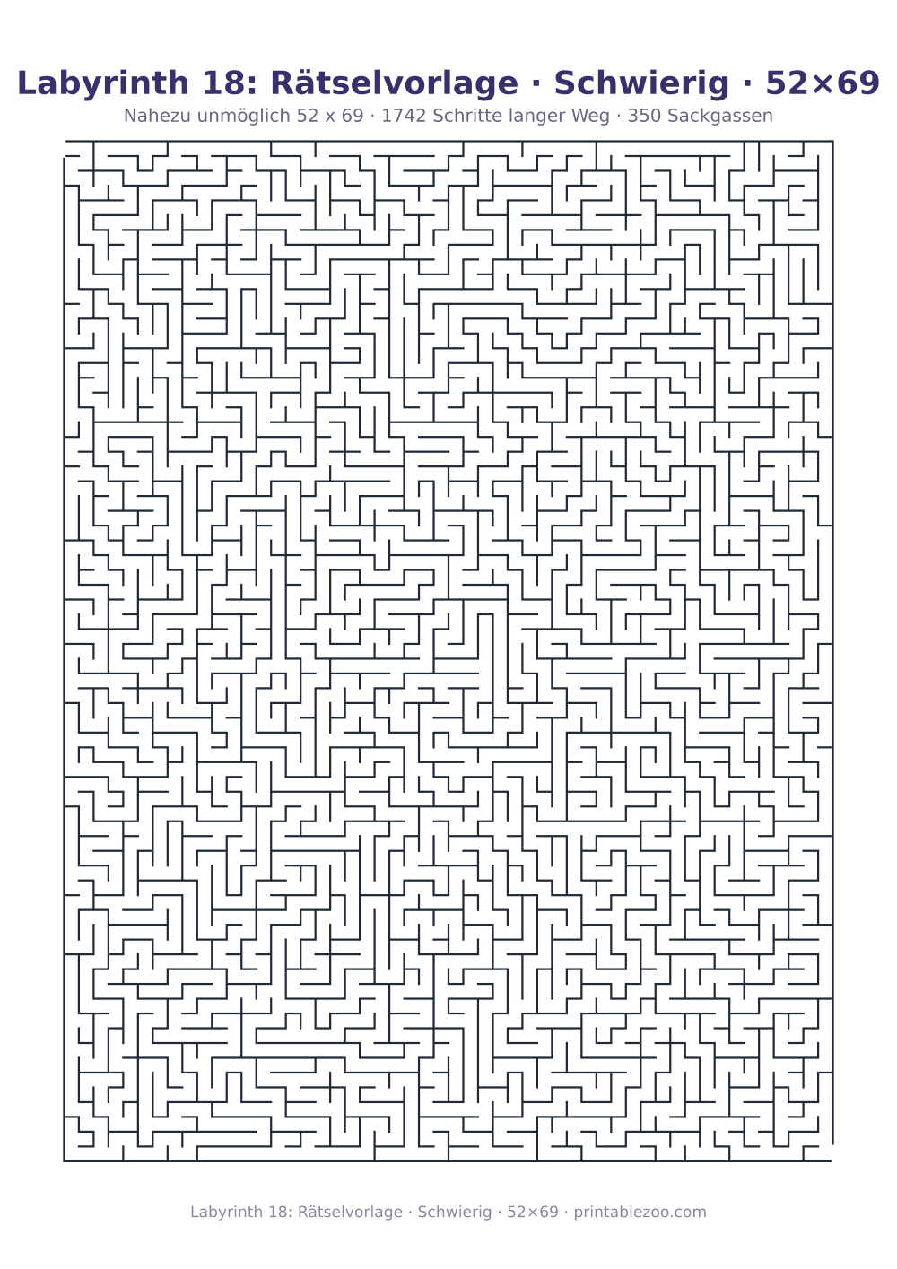 Labyrinth 18: Rätselvorlage · Schwierig · 52×69 als druckfertige Vorschau, Katalognummer 150206
