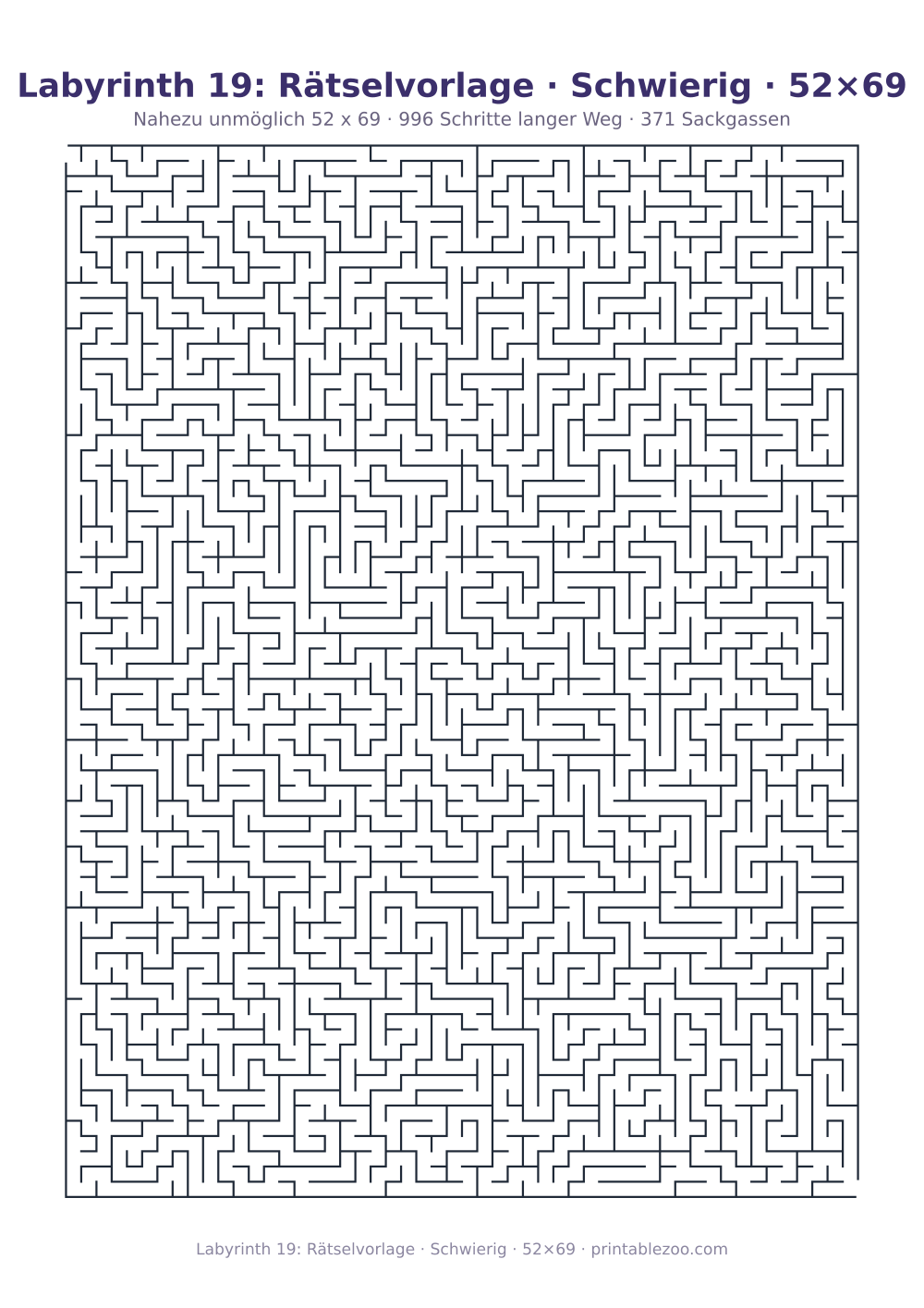 Labyrinth 19: Rätselvorlage · Schwierig · 52×69 als druckfertige Vorschau, Katalognummer 150207