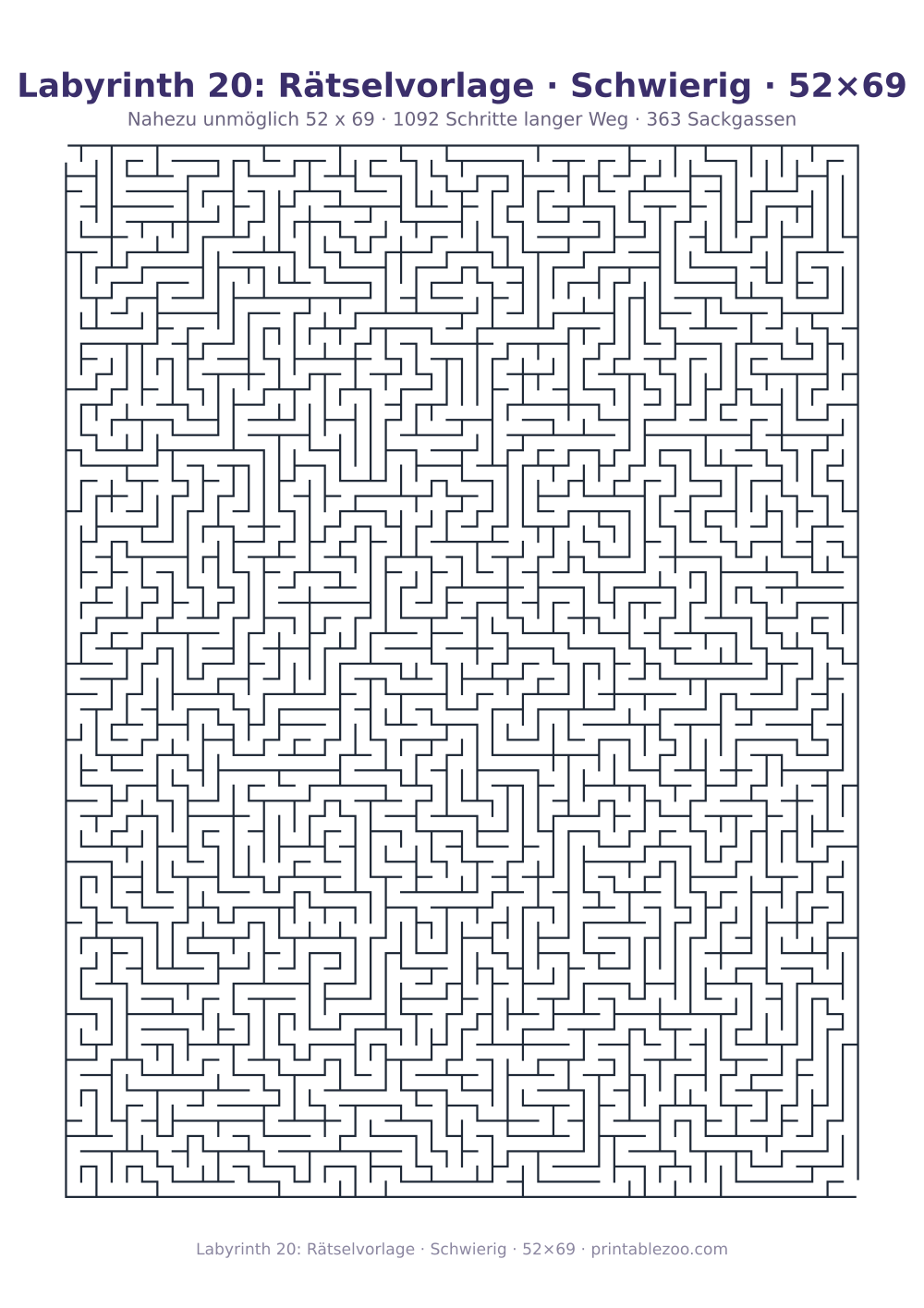 Labyrinth 20: Rätselvorlage · Schwierig · 52×69 als druckfertige Vorschau, Katalognummer 150208