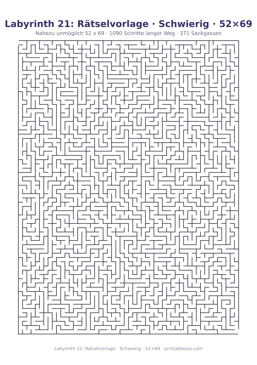 Labyrinth 21: Rätselvorlage · Schwierig · 52×69 als druckfertige Vorschau, Katalognummer 150209