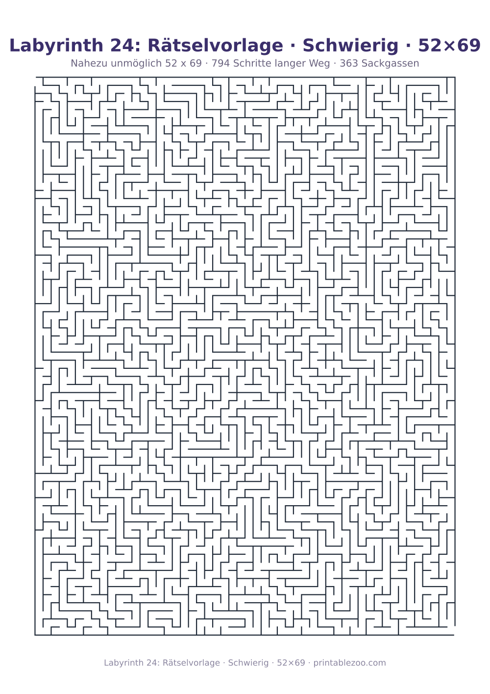 Labyrinth 24: Rätselvorlage · Schwierig · 52×69 als druckfertige Vorschau, Katalognummer 150212