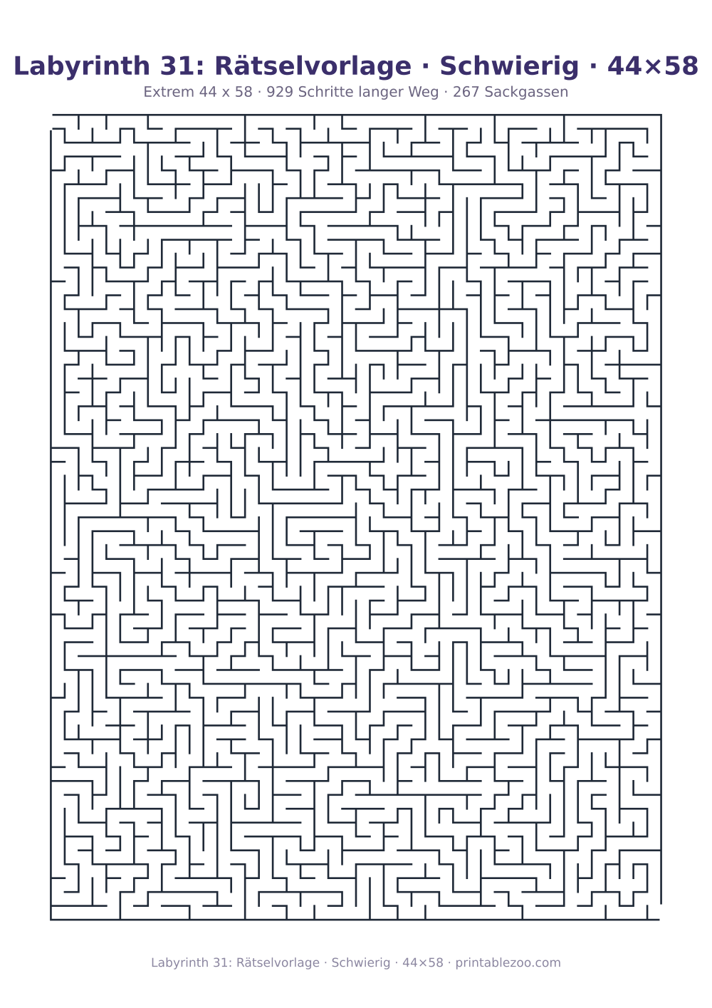 Labyrinth 31: Rätselvorlage · Schwierig · 44×58 als druckfertige Vorschau, Katalognummer 161101 Rätsel Nr. 161101.