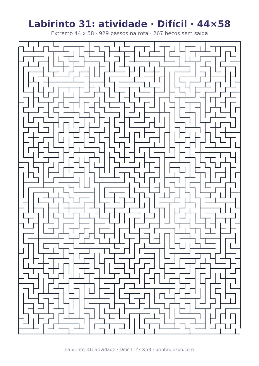 Prévia pronta para imprimir: Labirinto 31: atividade · Difícil · 44×58, catálogo nº 161101 Passatempo nº 161101.