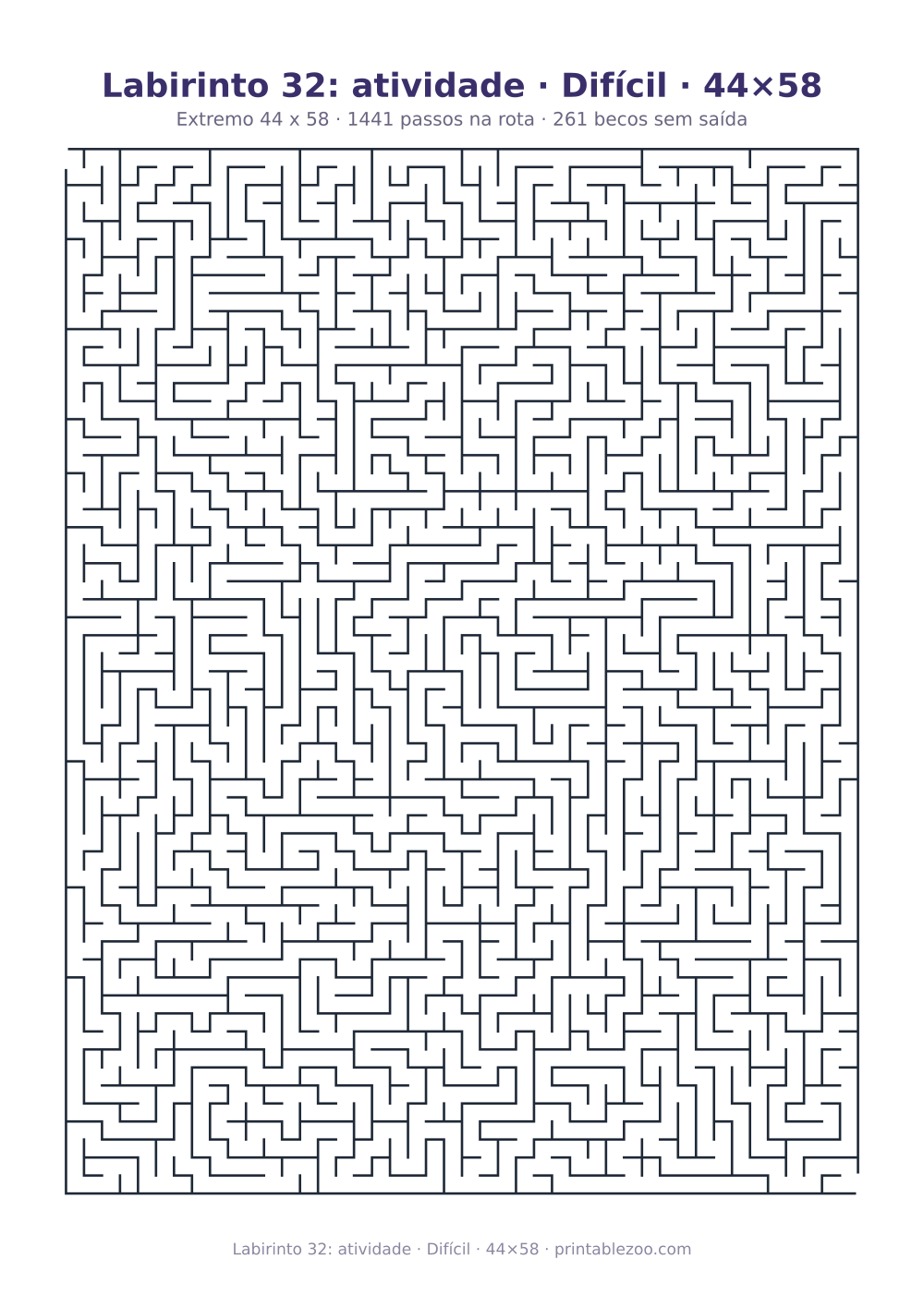 Prévia pronta para imprimir: Labirinto 32: atividade · Difícil · 44×58, catálogo nº 161102 Passatempo nº 161102.