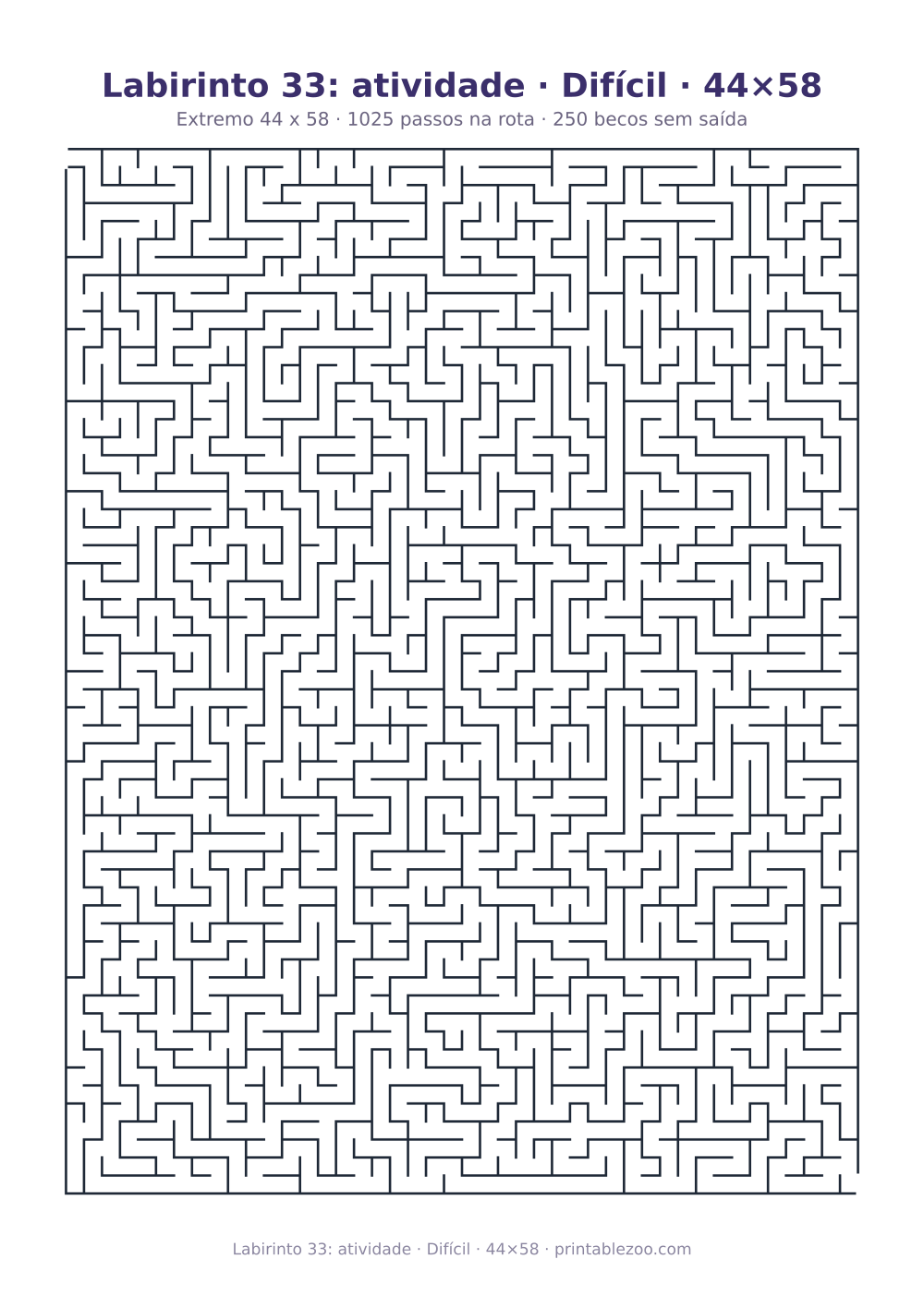 Prévia pronta para imprimir: Labirinto 33: atividade · Difícil · 44×58, catálogo nº 161103 Passatempo nº 161103.