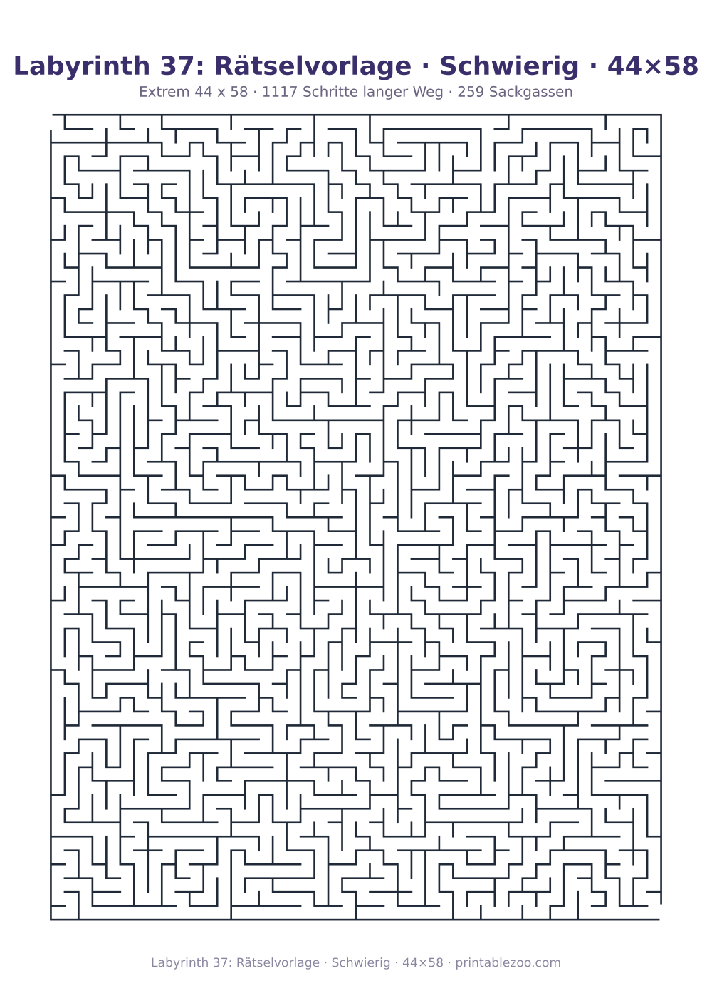 Labyrinth 37: Rätselvorlage · Schwierig · 44×58 als druckfertige Vorschau, Katalognummer 161107 Rätsel Nr. 161107.