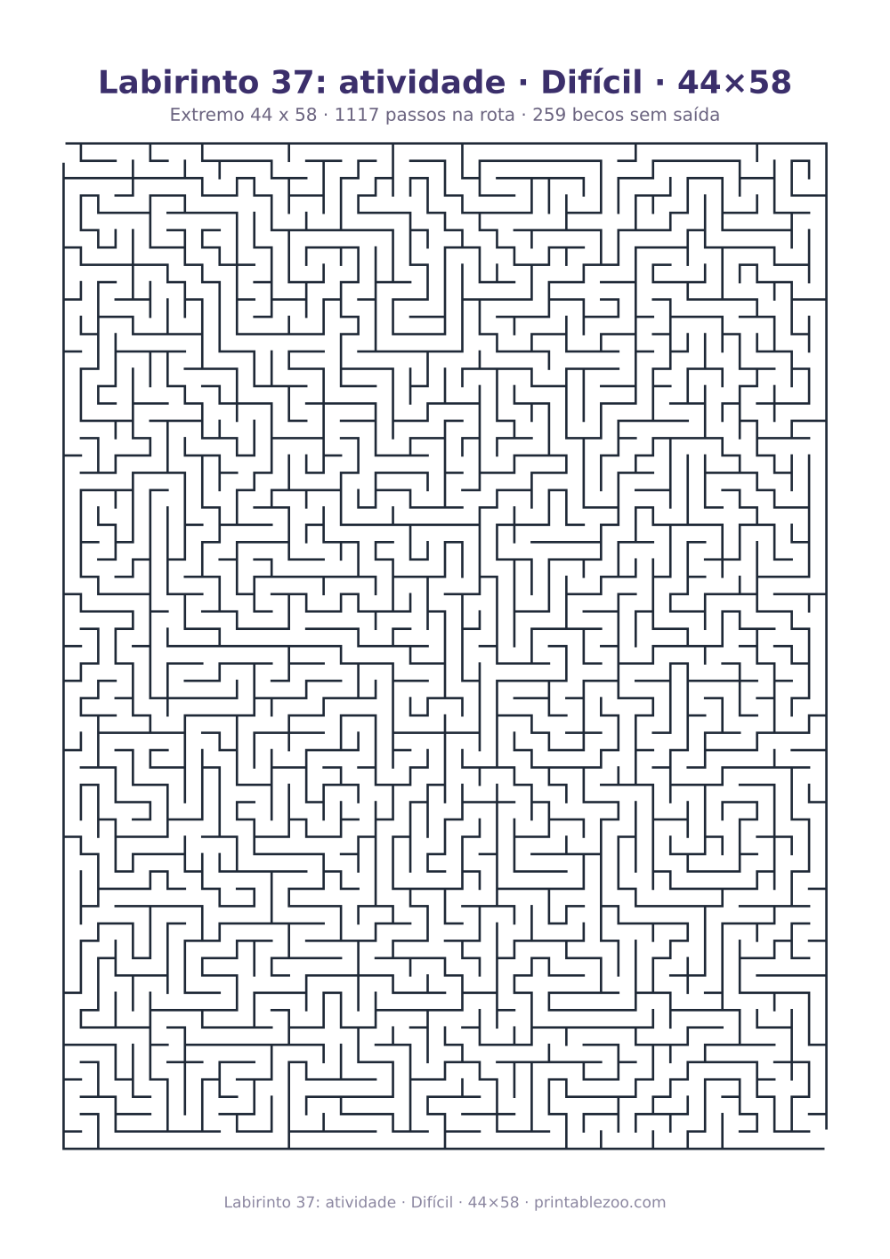 Prévia pronta para imprimir: Labirinto 37: atividade · Difícil · 44×58, catálogo nº 161107 Passatempo nº 161107.