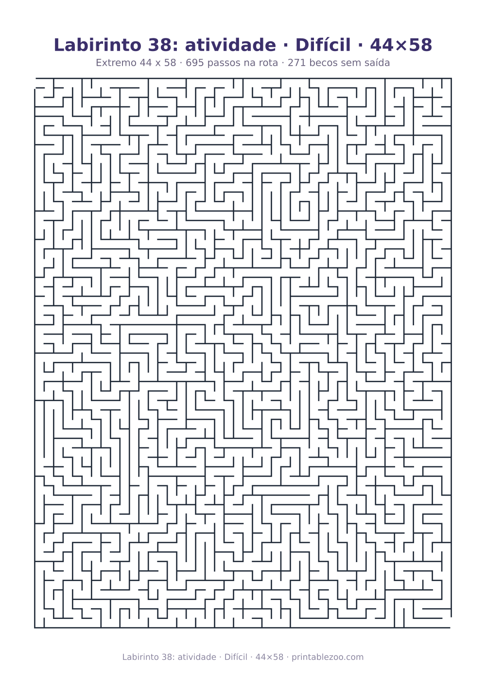 Prévia pronta para imprimir: Labirinto 38: atividade · Difícil · 44×58, catálogo nº 161108 Passatempo nº 161108.