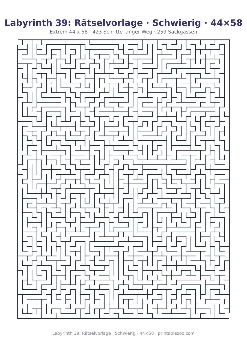 Labyrinth 39: Rätselvorlage · Schwierig · 44×58 als druckfertige Vorschau, Katalognummer 161109 Rätsel Nr. 161109.