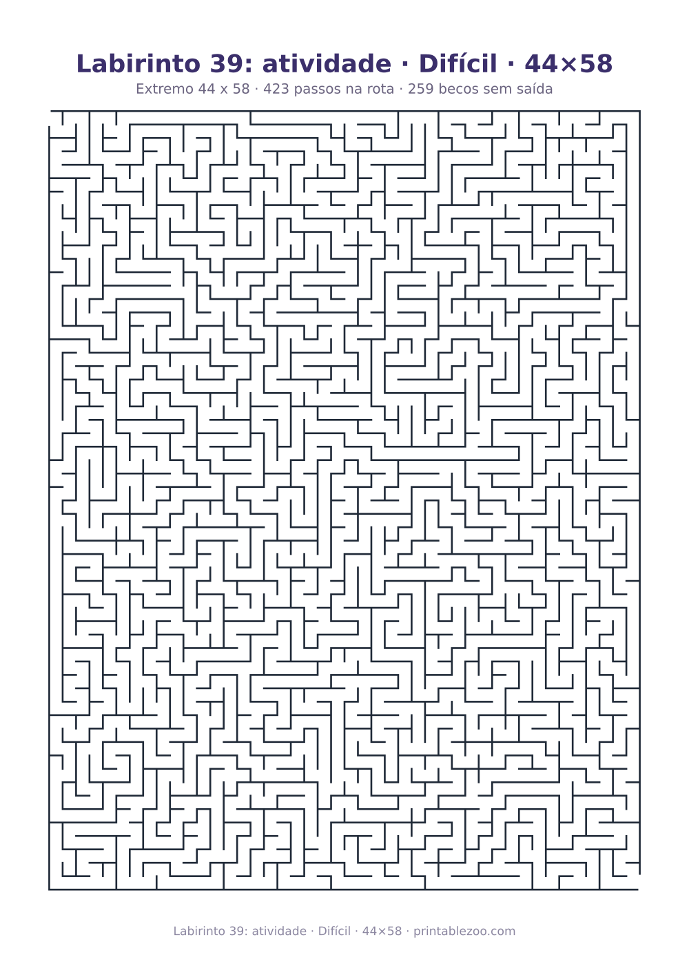 Prévia pronta para imprimir: Labirinto 39: atividade · Difícil · 44×58, catálogo nº 161109 Passatempo nº 161109.
