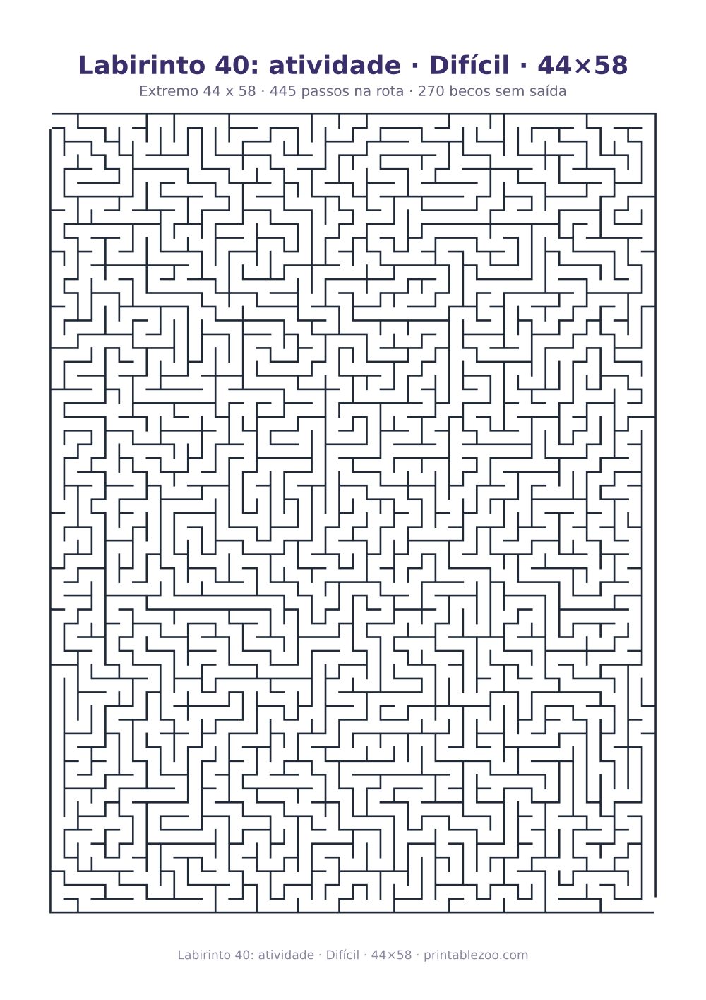 Prévia pronta para imprimir: Labirinto 40: atividade · Difícil · 44×58, catálogo nº 161110 Passatempo nº 161110.
