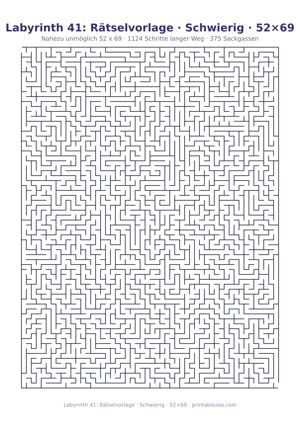 Labyrinth 41: Rätselvorlage · Schwierig · 52×69 als druckfertige Vorschau, Katalognummer 161201 Rätsel Nr. 161201.