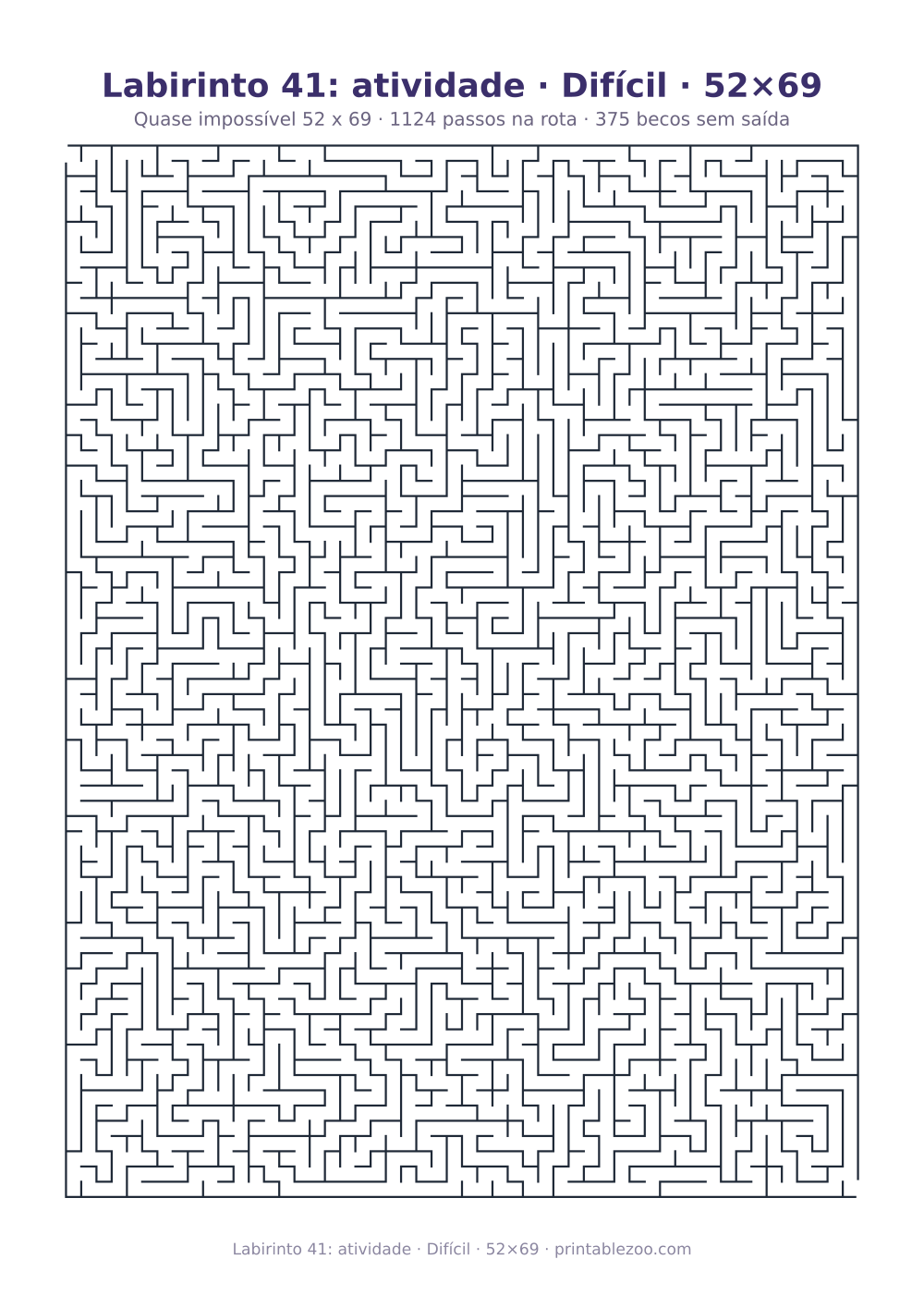 Prévia pronta para imprimir: Labirinto 41: atividade · Difícil · 52×69, catálogo nº 161201 Passatempo nº 161201.
