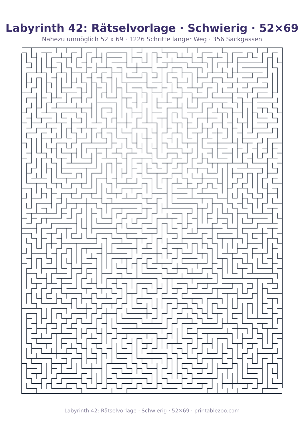 Labyrinth 42: Rätselvorlage · Schwierig · 52×69 als druckfertige Vorschau, Katalognummer 161202 Rätsel Nr. 161202.