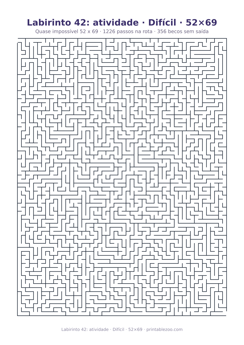 Prévia pronta para imprimir: Labirinto 42: atividade · Difícil · 52×69, catálogo nº 161202 Passatempo nº 161202.