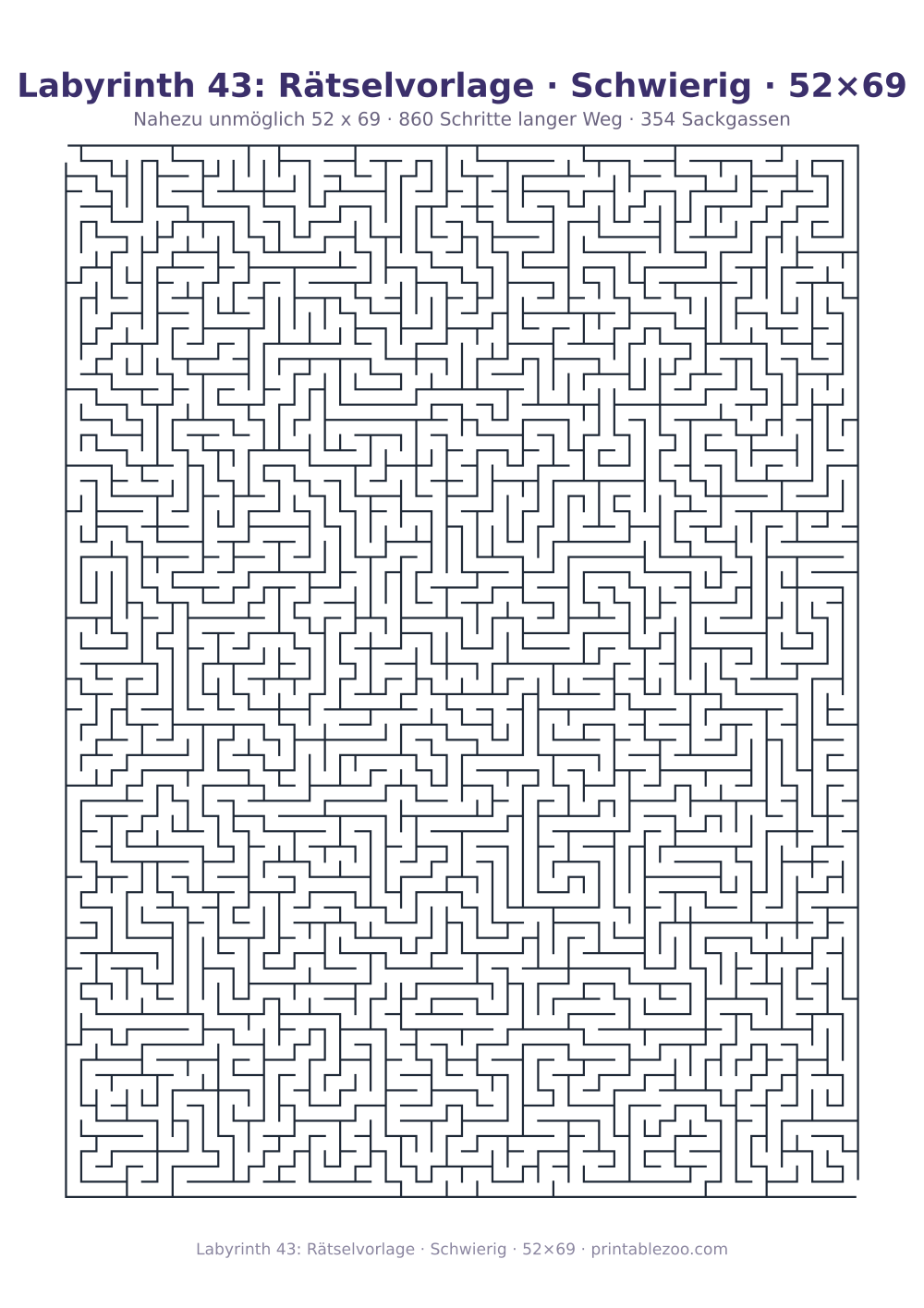 Labyrinth 43: Rätselvorlage · Schwierig · 52×69 als druckfertige Vorschau, Katalognummer 161203 Rätsel Nr. 161203.